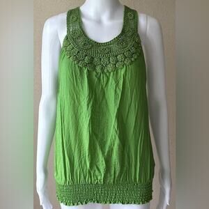 Marianne | Women’s Green Bohemian Crochet Knit Lace Detail Tank Top | Medium